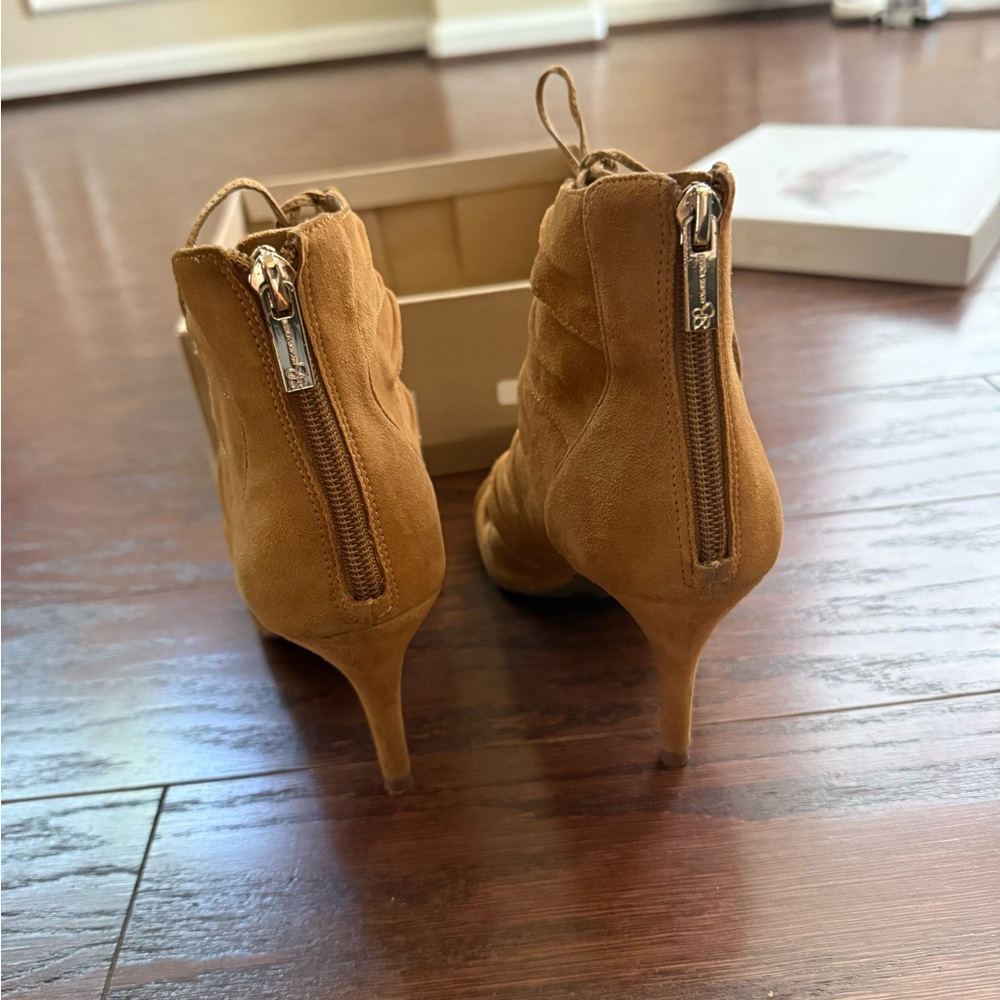 Jessica Simpson Honey Brown Lux Suede Heeled Sandals - Picture 3 of 5
